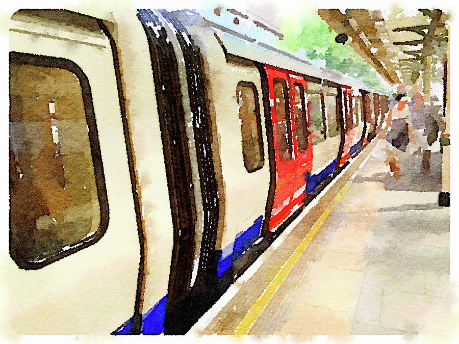 900x675 Watercolor Painting Of A London Underground Train At A Station