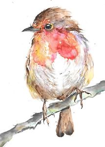 215x300 Original Watercolour Painting Robin Print Contemporary Signed Pop