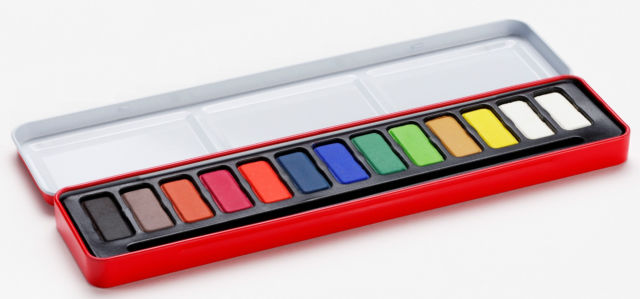 640x299 Specialist Tin Of Watercolour Paints 13 Colours With No 8 Brush