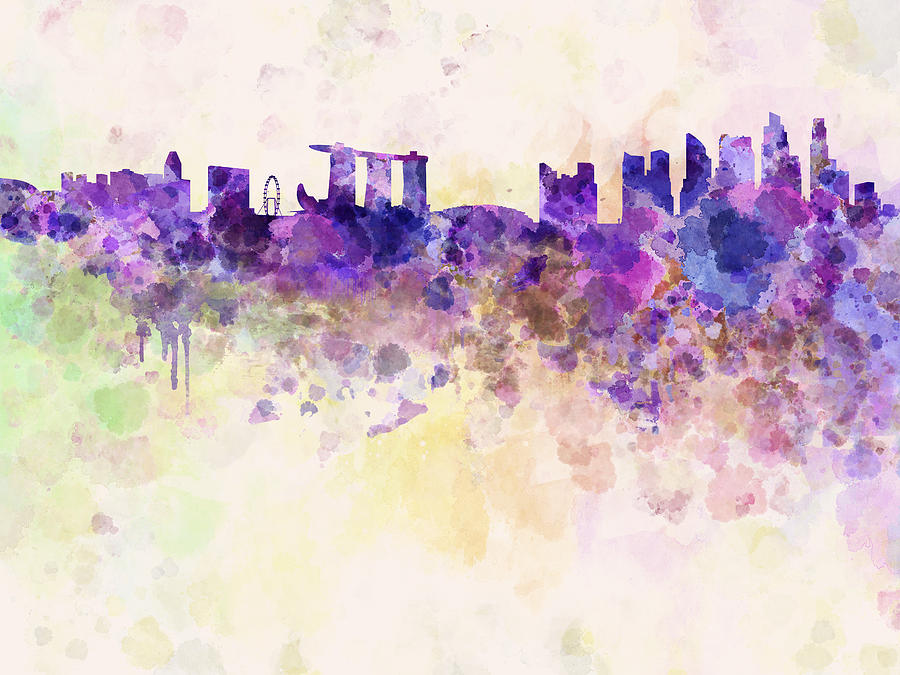 900x675 Singapore Skyline In Watercolour Background Digital Art By Pablo