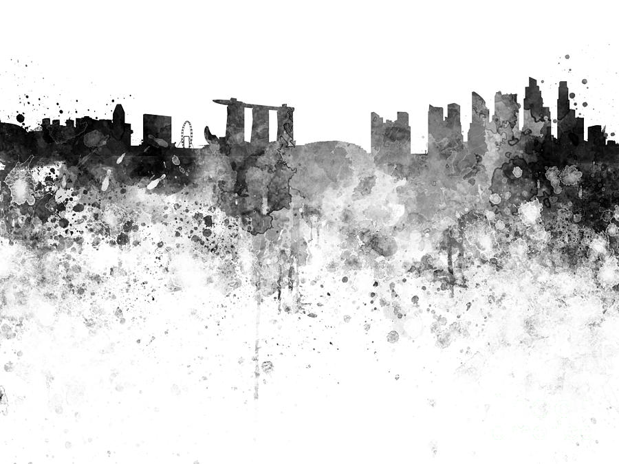 900x675 Singapore Skyline In Watercolour On White Background Painting By