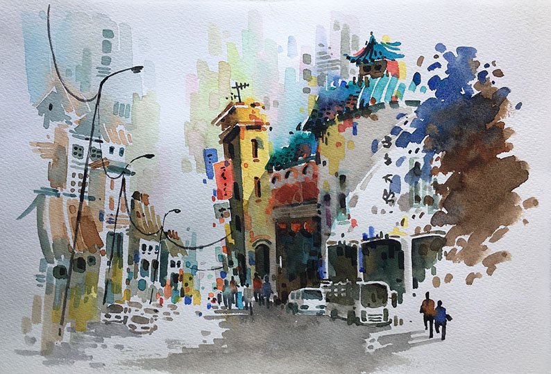 794x539 Tyrwhitt Road, Singapore Watercolour Painting 19x28cm