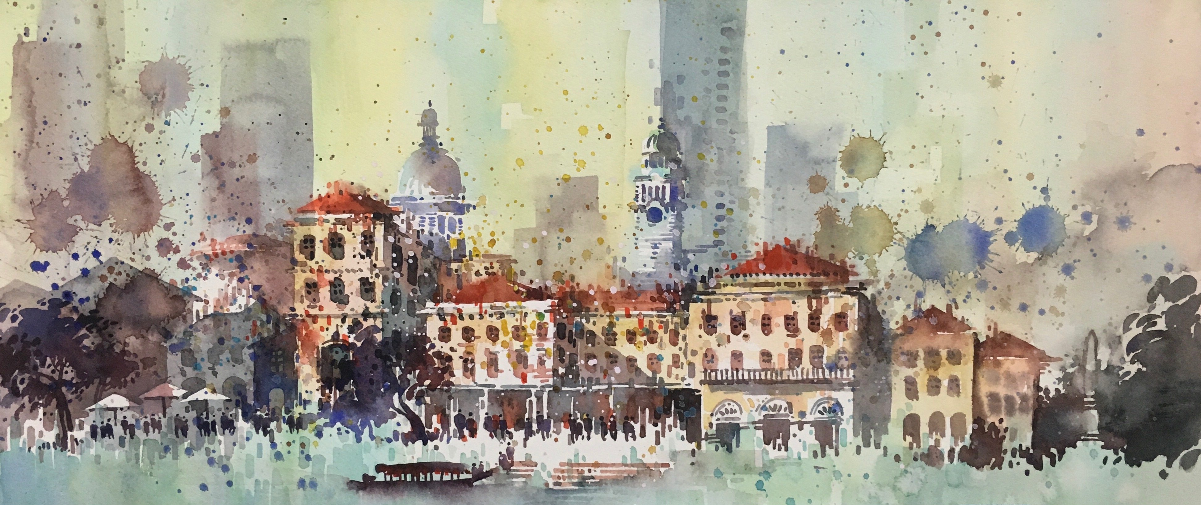 3889x1635 Asian Civilisations Museum, Singapore Watercolour Painting 56
