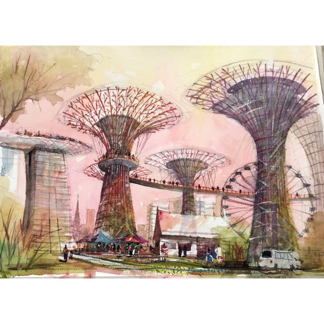 640x640 Watercolour Painting Gardens By The Bay, Singapore, Design Amp Craft