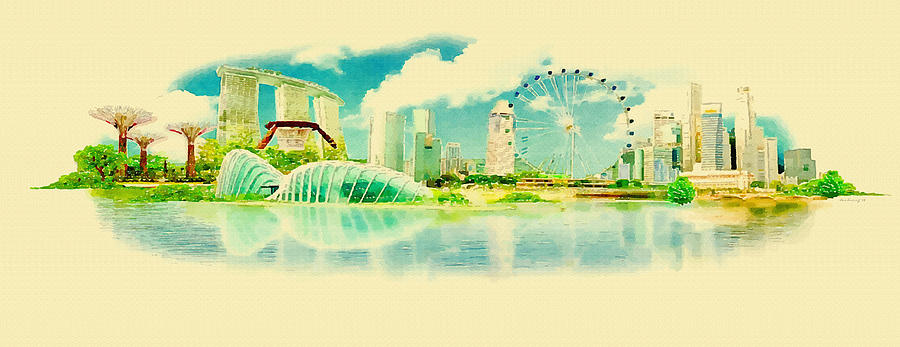 900x347 Illustration Of Singapore In Watercolour Digital Art By Don Kuing