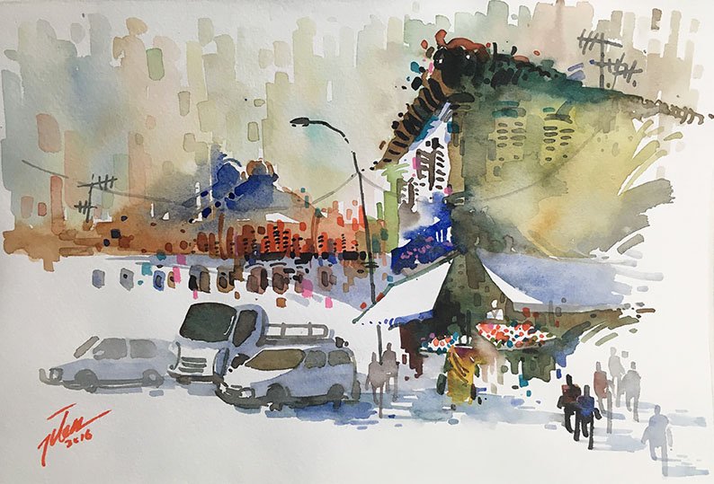 794x539 Little India, Singapore Ii Watercolour Painting 19x28cm