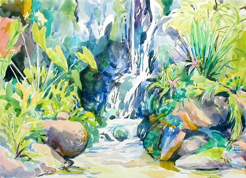800x578 Kapalua Bay Waterfall Watercolor