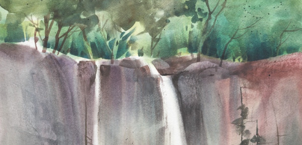 600x289 Luminous Watercolor With Sterling Edwards Forest Waterfall