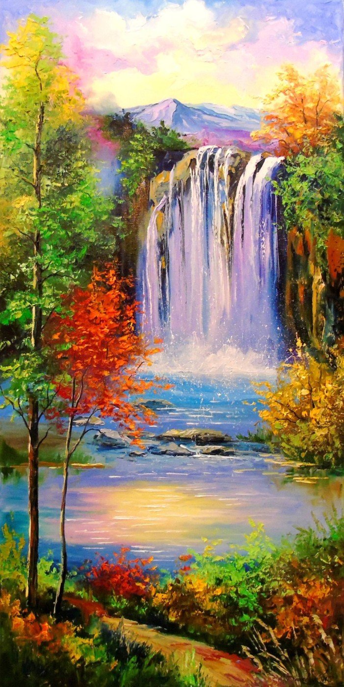 701x1400 Mountain Waterfall Painting
