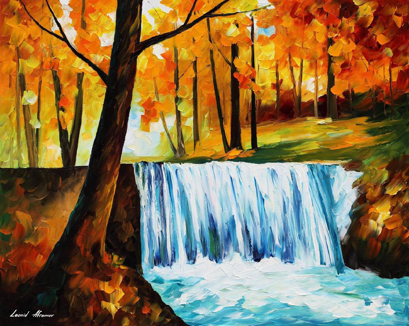 1423x1134 Autumn Waterfall