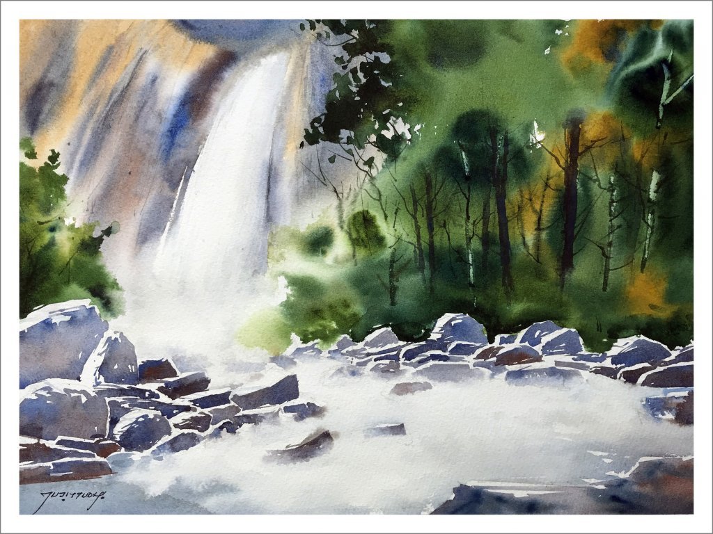 1024x768 Paint A Waterfall In Watercolor ~ Step By Step ~