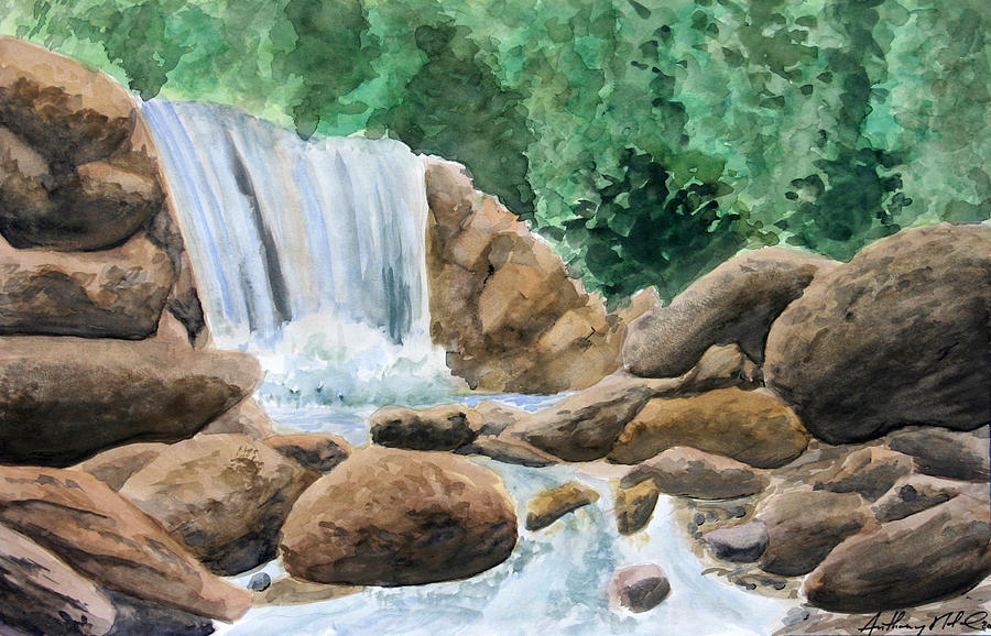 900x578 Rocky Waterfalls Painting By Anthony Nold
