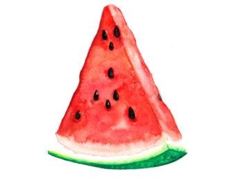 340x270 Watermelon Watercolor Painting Original, Fruit 5 X 7 Original Red
