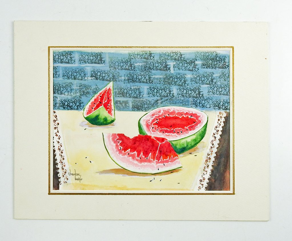 1023x845 Watermelon Still Life Watercolor Painting Artifax Antiques Amp Design