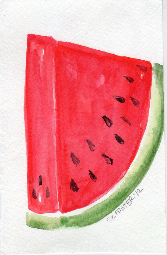 570x872 Watermelon Watercolor Painting, Fruit Series 4 X 6 Original Wedge