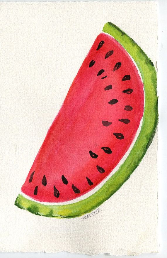 570x879 Watermelon Watercolor Painting, Fruit Series 5 X 7 Original Red
