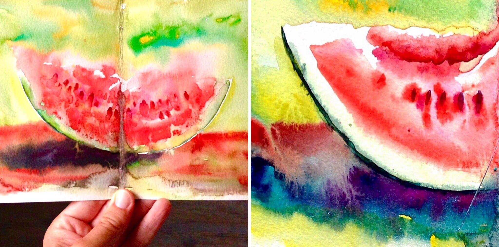 2048x1016 Watermelon Obsession, Paper Testing And Backruns. Watercolor