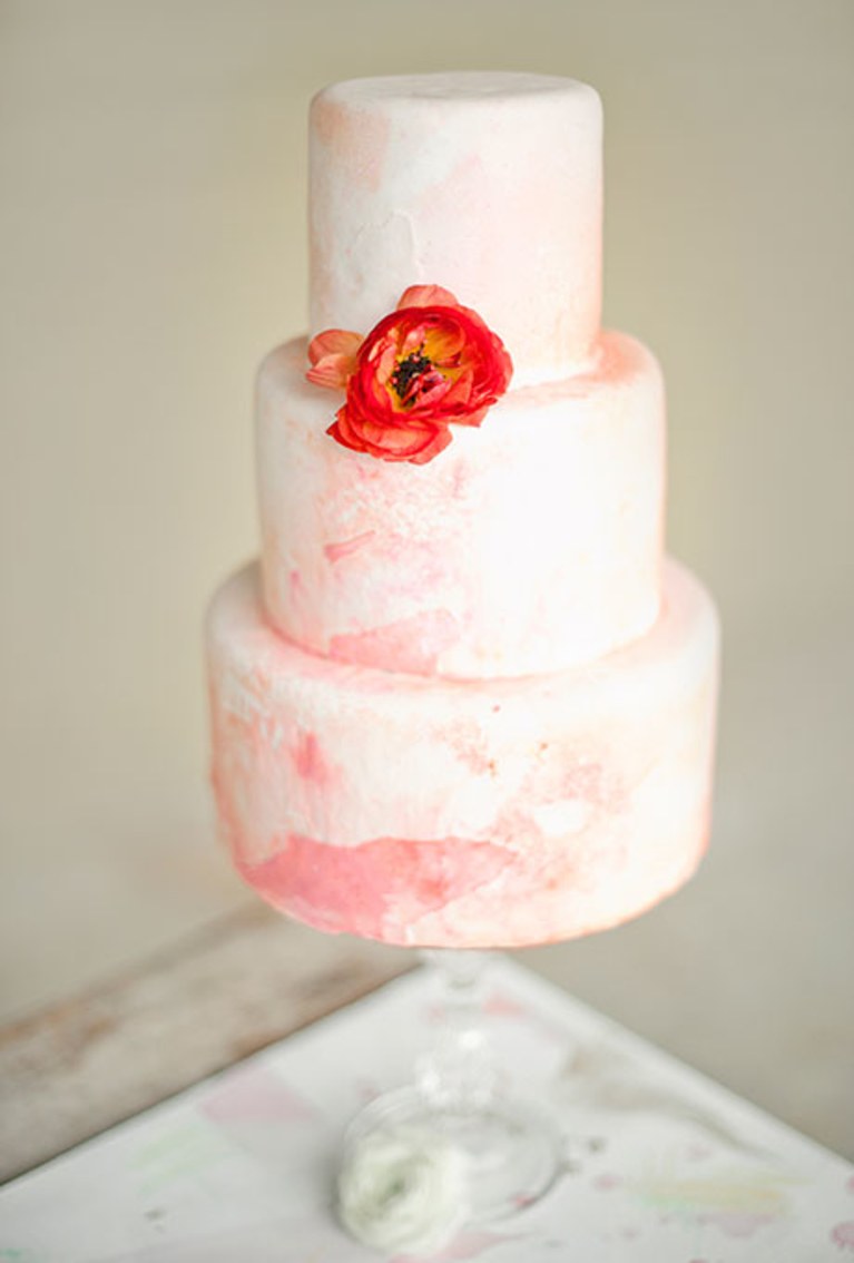 767x1134 Three Tiered Pink Amp White Watercolor Cake Brides