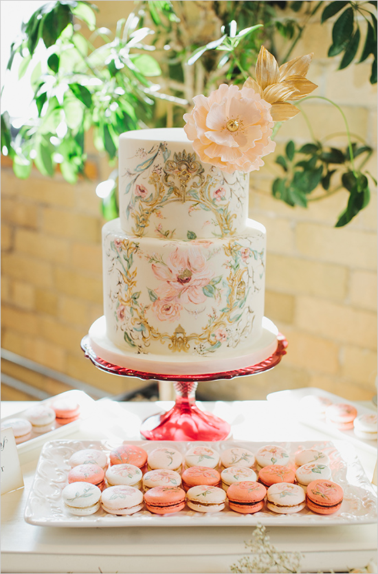 550x835 Watercolor Painted Wedding Cake And Macarons
