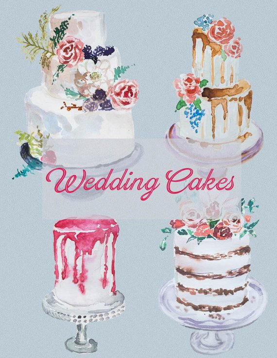 570x737 Watercolor Wedding Cakes Cliparthandpainted Clipartwedding Etsy