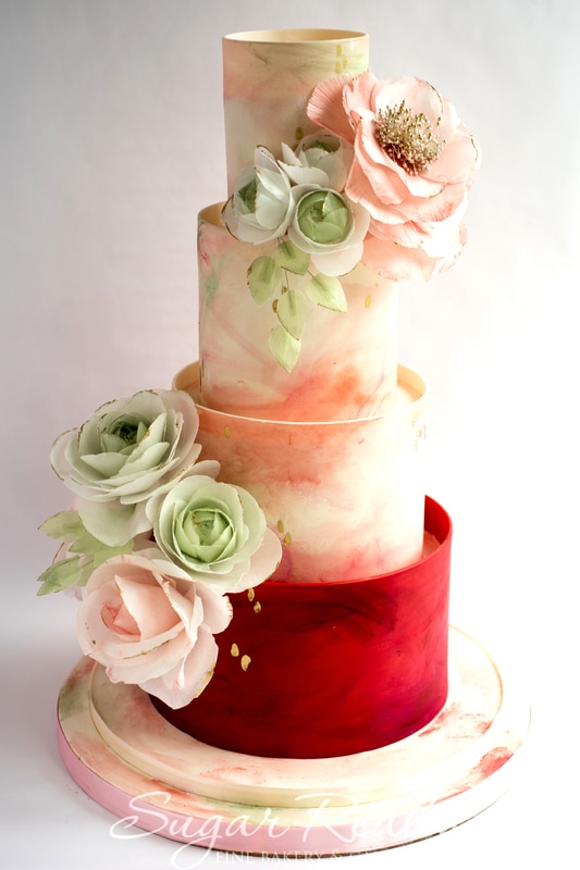 533x800 Watercolor Themed Wedding Cake Adorned With Wafer Paper Flowers