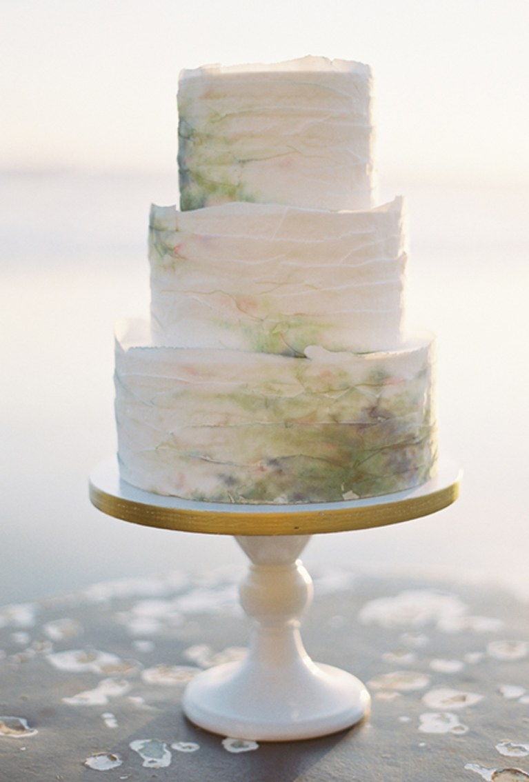 767x1134 A Three Tiered Watercolor Wedding Cake Brides