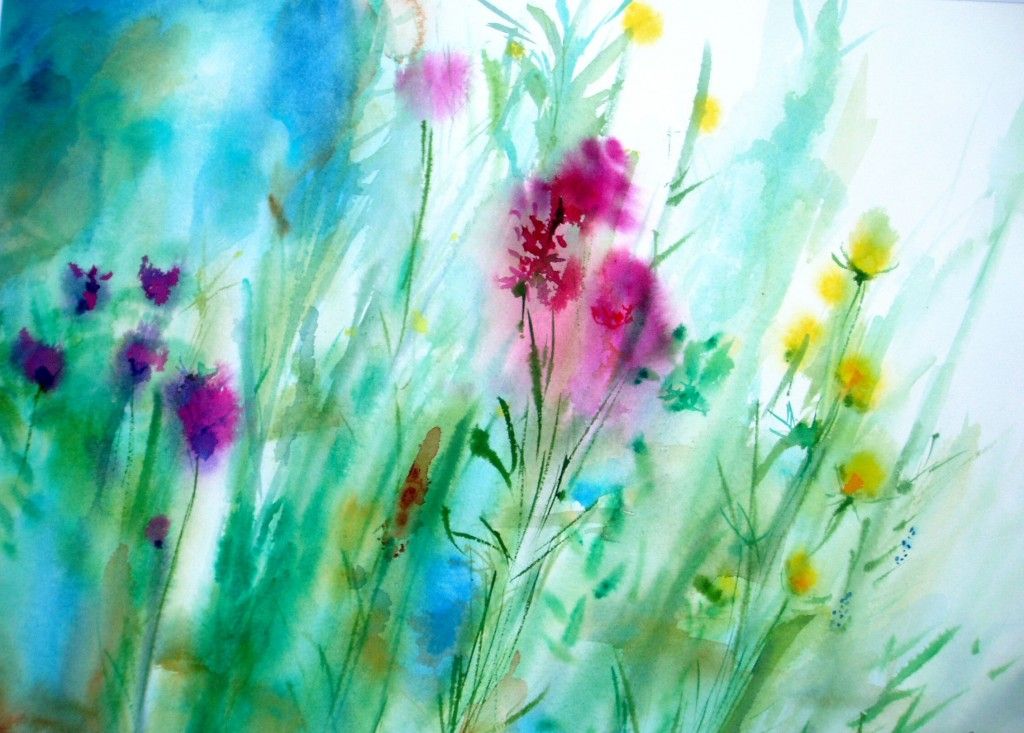 1024x733 Misty Morning Wet On Wet Watercolor Painting Flowers Art