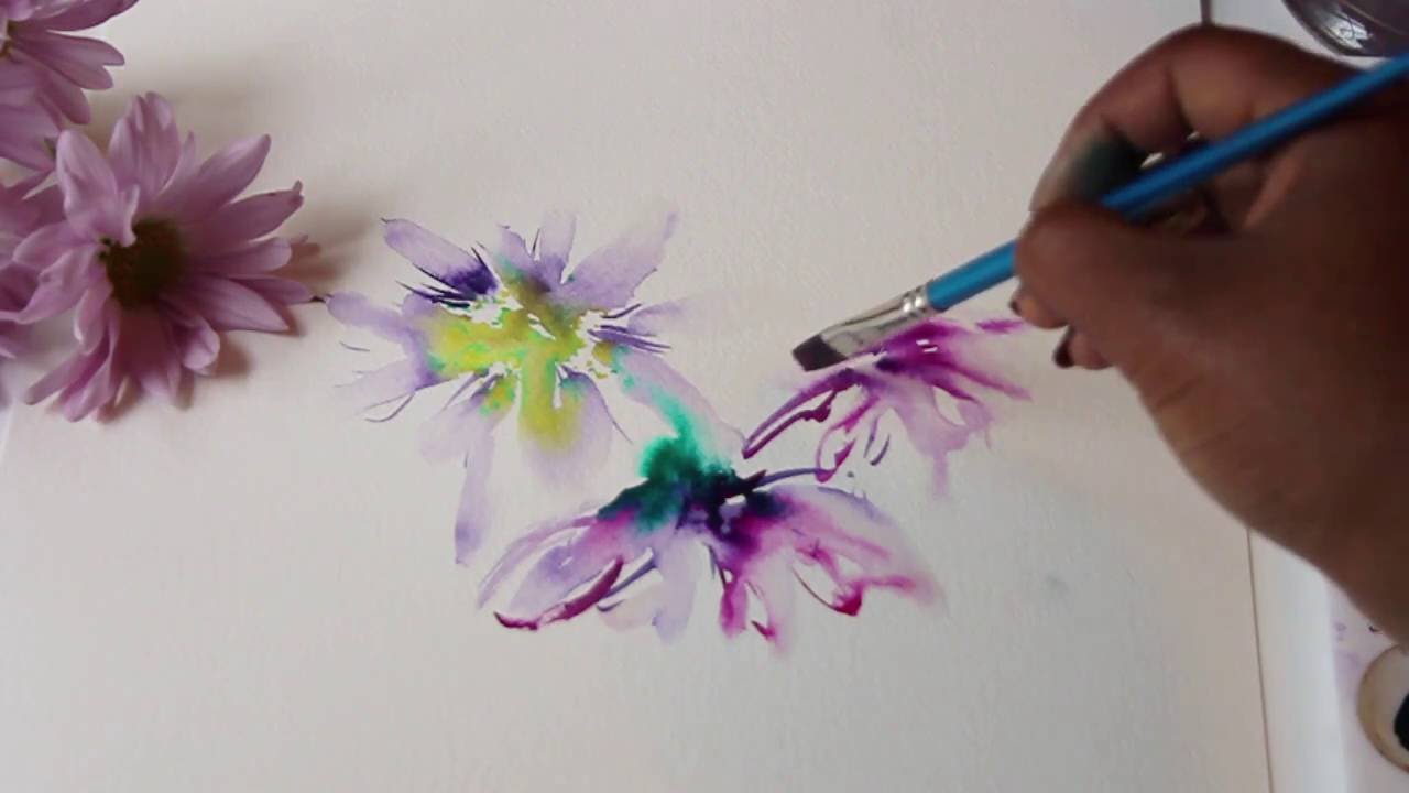 1280x720 Watercolor Flower Painting. Wet On Wet Technique