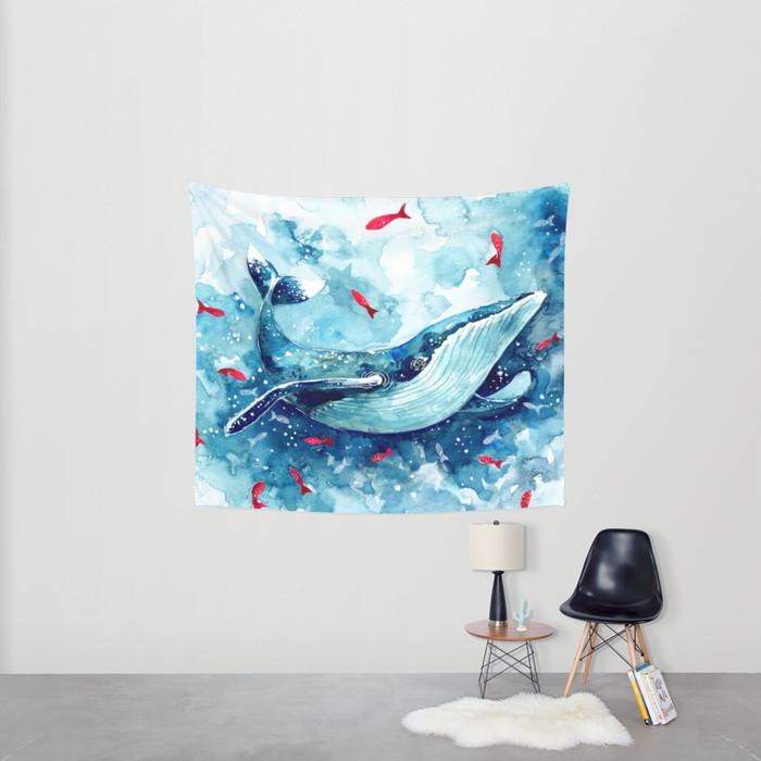 700x700 Childrens Blue Whale Watercolor Tapestry