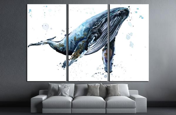 599x393 Humpback Whale Watercolor Illustration. Underwater Fauna