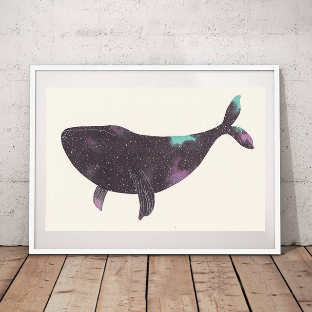 640x640 Watercolor Night Sky Whale Canvas Art Print Wall Pictures