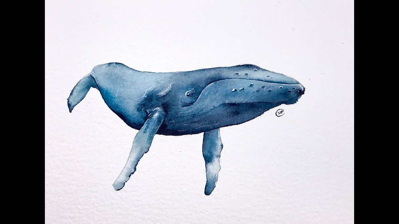 1280x720 Easy Watercolor Whale Painting Demonstration