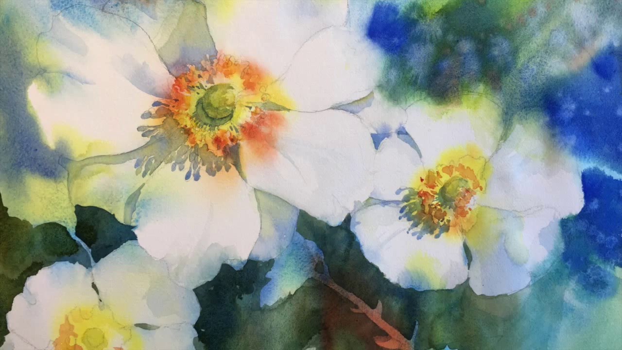 1280x720 Negative Painting With Watercolor White Blossoms