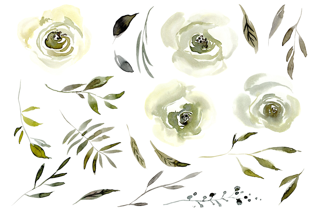 1100x732 Watercolor White Roses Flowers Png Set By Watercolorflowers