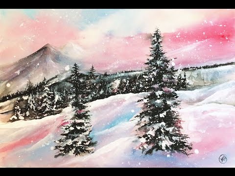 480x360 Watercolor And White Gouache Winter Wonderland Painting