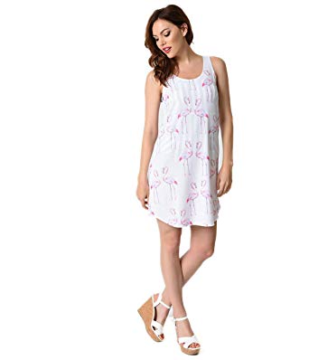 342x398 White Amp Pink Watercolor Flamingo Print Coverup Tunic Dress