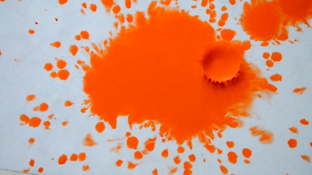 640x360 Red, Orange Ink, Paint Droplets Spreads On The Paper Wet White