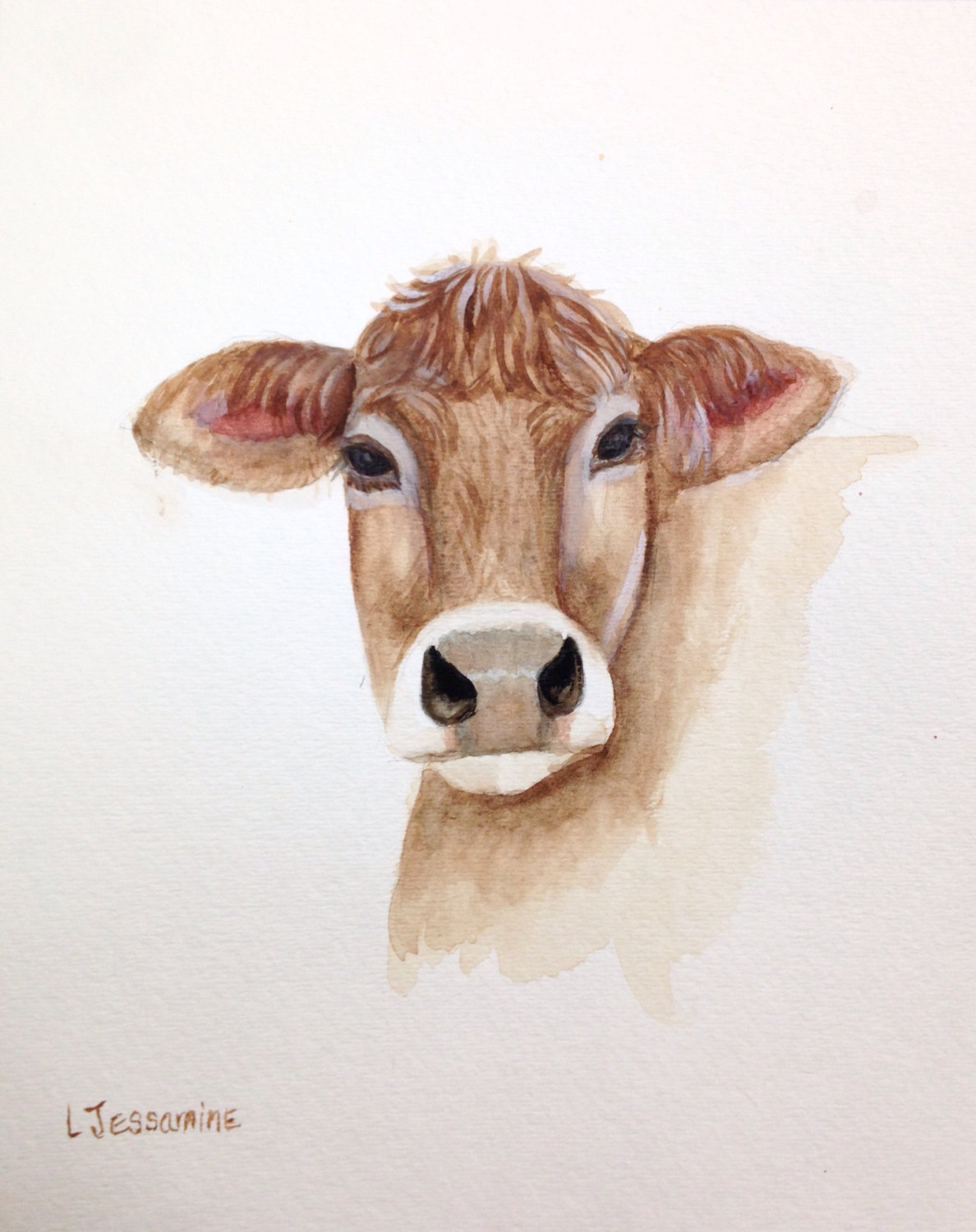 1188x1500 Brown Cow Original Watercolor Painting, Cow Painting, Animal