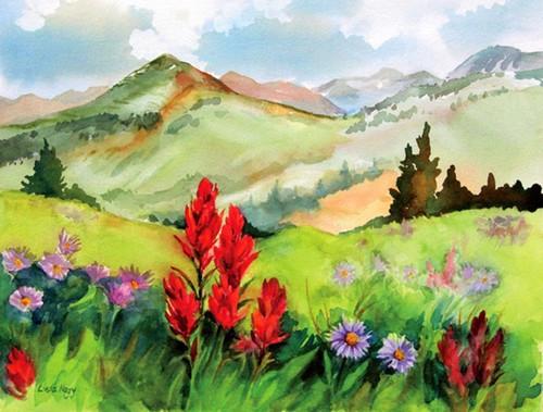 500x379 Large Wildflower Watercolor Painting Cutting Board, 11.5x15.5