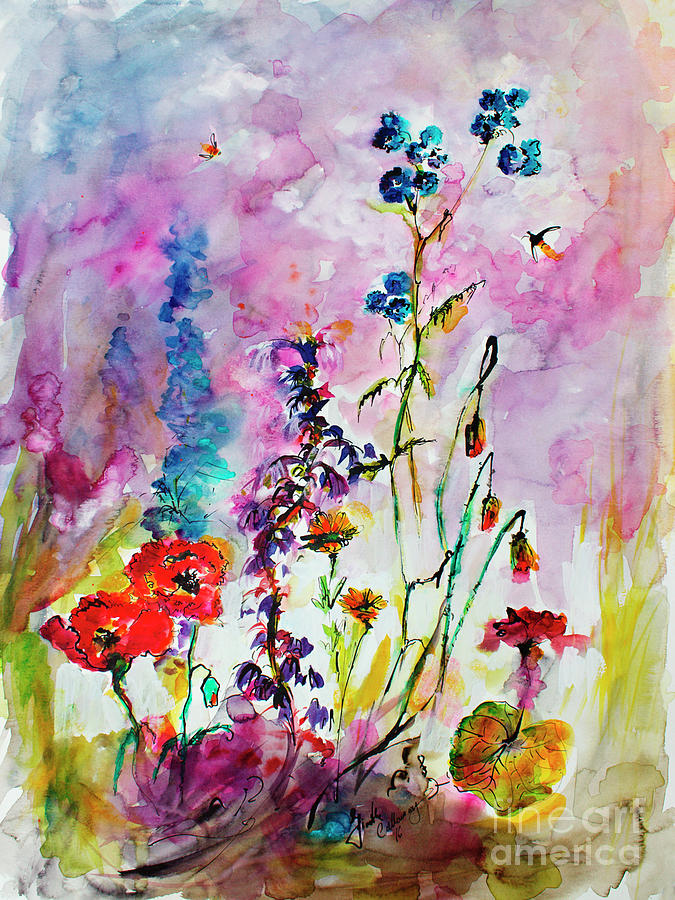 675x900 Wildflower Gathering Watercolor And Ink Painting Painting By