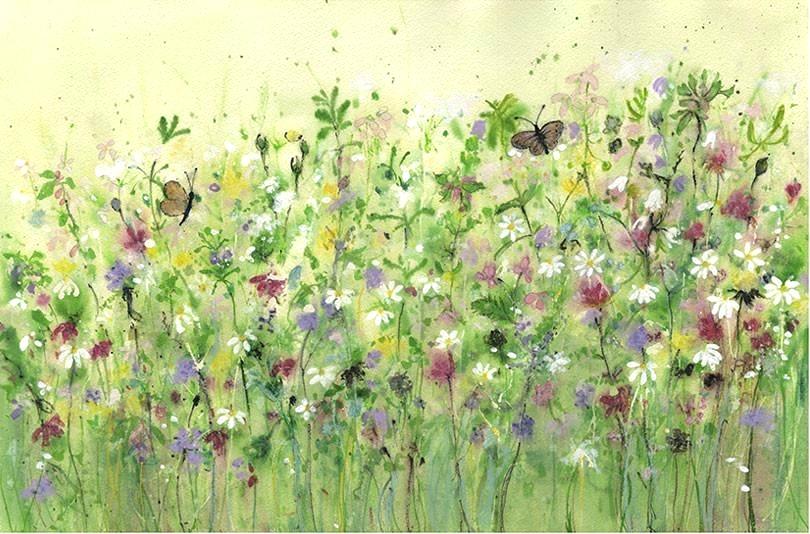 810x534 Wildflower Painting Butterfly Meadow Original Watercolor Marykathryn