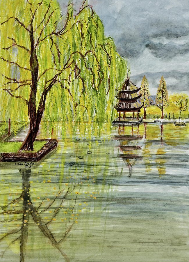 650x900 Willow Tree In Liiang China Watercolor Painting By Linda Brody