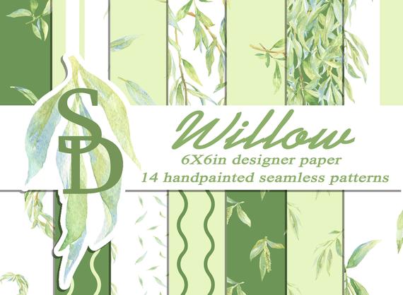 570x418 Willow Watercolor Digital Paper Seamless Patterns Hand Painted Etsy