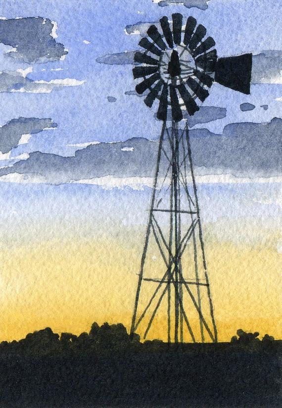 570x824 Windmill Watercolor Fine Art Print By Artist Dj Rogers Etsy