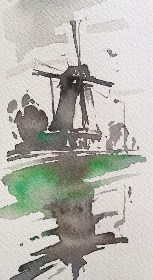 526x960 Watercolor Windmill Ii Hans Groeneveld