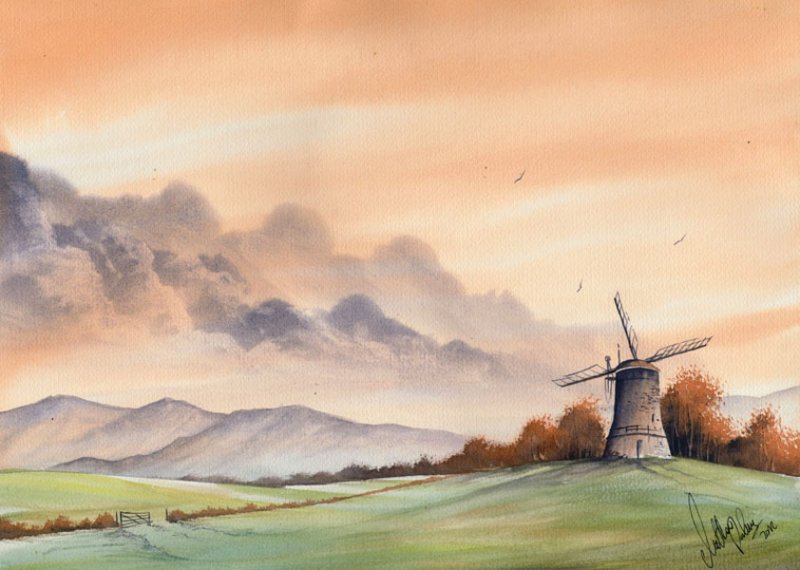 800x570 Watercolour Painting Tutorial Paint A Windmill Sunset Landscape