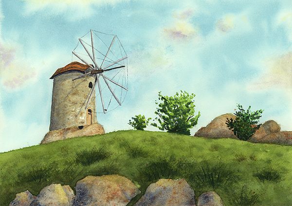 600x424 Windmill, Windmill Painting, Windmill Watercolor, Landscape