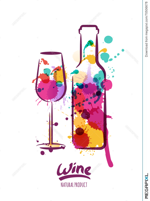597x800 Vector Watercolor Illustration Of Colorful Wine Bottle And Wine