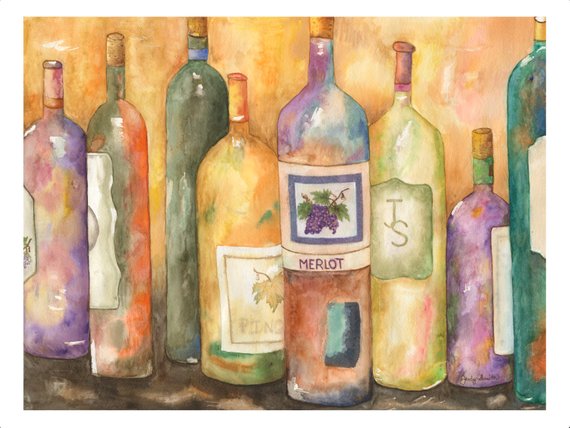 570x428 Vibrant Wine Bottle Watercolor