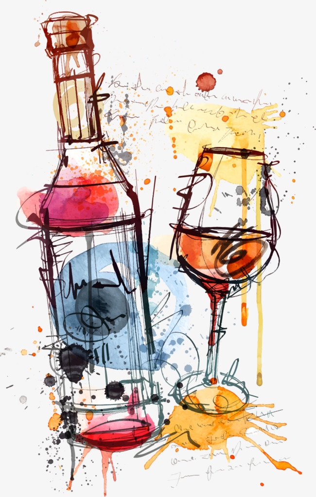 650x1022 Watercolor Wine Glass And Bottle Pino, Decoration, Vector